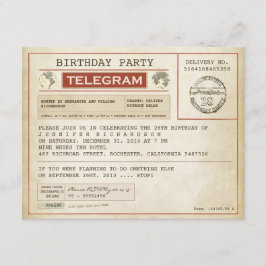 invitación de telegrama de cumpleaños vintage