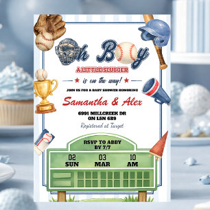 Invitación de tema de béisbol Oh Boy para baby sho