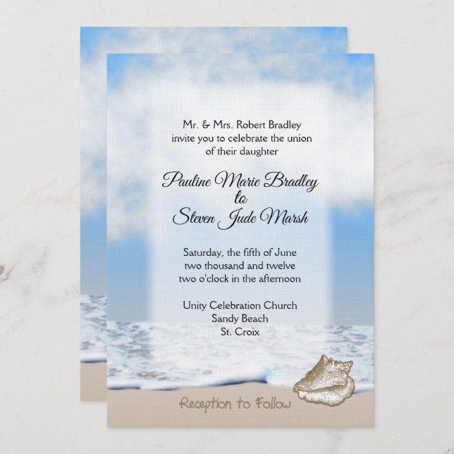 Invitación de tema de boda en la playa (Anverso / Reverso)