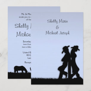 Invitación de tema de boda occidental azul