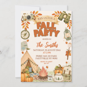 Invitación de tema de campamento de otoño, fiesta
