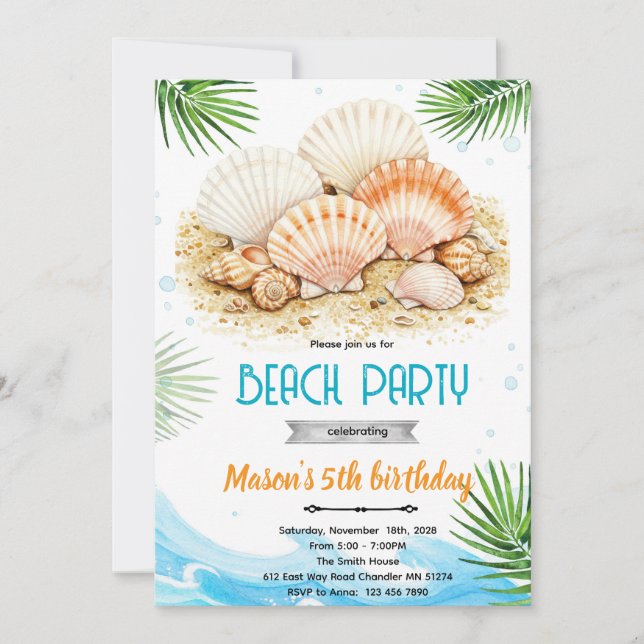 invitación de tema de conchas de playa (Anverso)