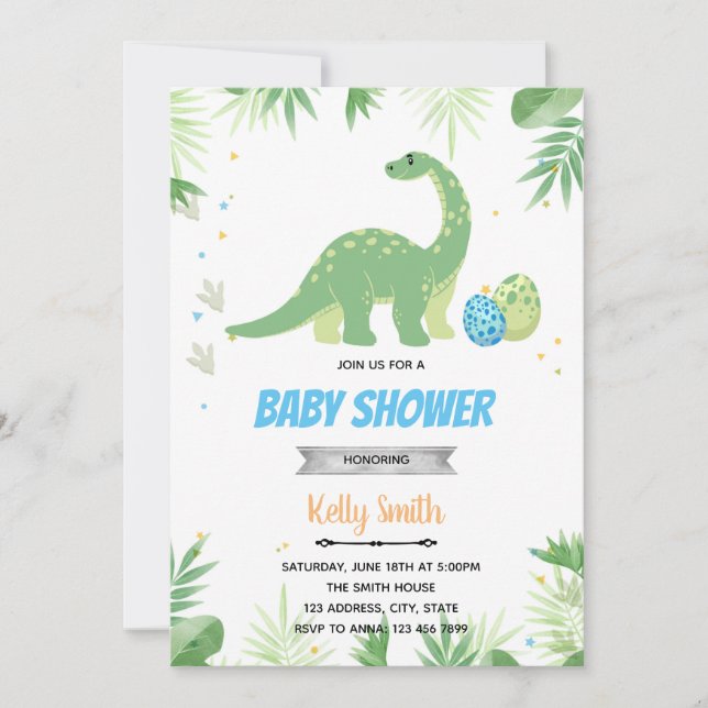 invitación de tema de ducha de dinosaurio (Anverso)