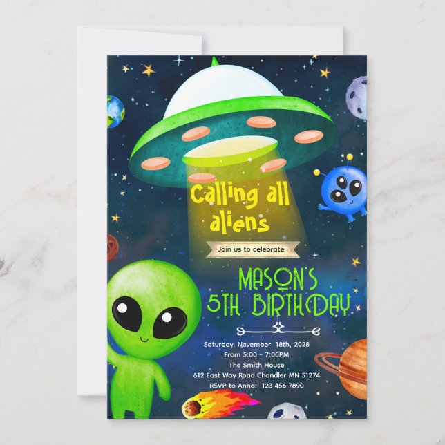invitación de tema de fiesta alienígena (Anverso)