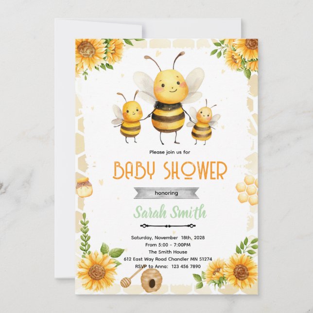 invitación de tema de fiesta de abeja de miel lind (Anverso)