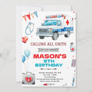 invitación de tema de fiesta de ambulancia