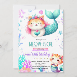 invitación de tema de fiesta de gato sirena