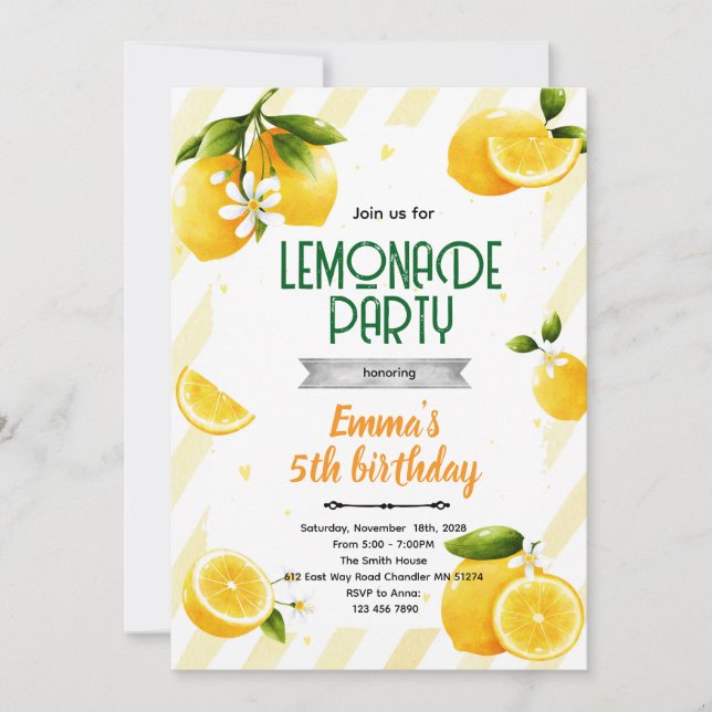 invitación de tema de fiesta de limón lindo (Anverso)
