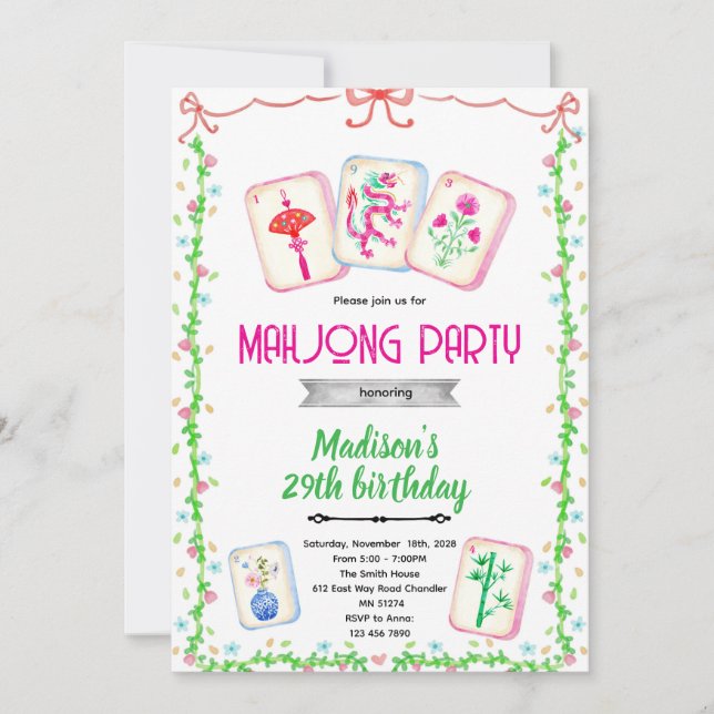invitación de tema de fiesta de Mahjong (Anverso)