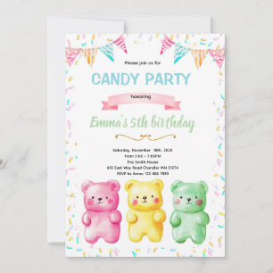 invitación de tema de fiesta de osito de gominola 