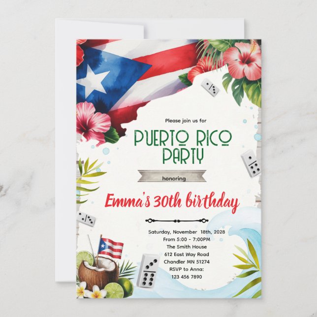 invitación de tema de fiesta de Puerto Rico (Anverso)