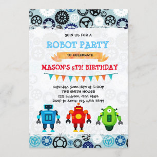 Invitación de tema de fiesta de robot lindo