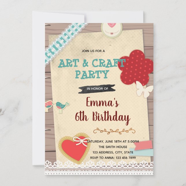 Invitación de tema de fiesta de scrapbook y arte (Anverso)