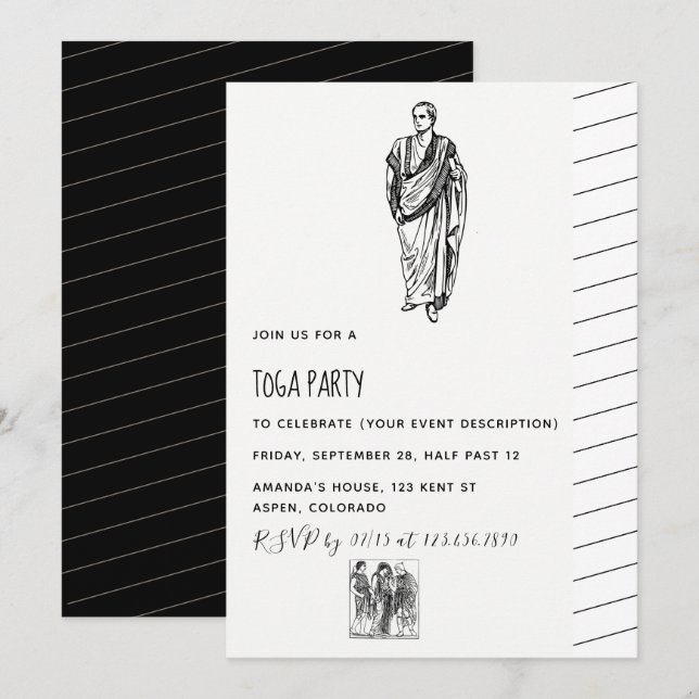 Invitación de tema de fiesta Toga (Anverso / Reverso)