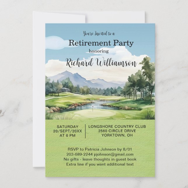 Invitación de tema de golf para fiesta de jubilaci (Anverso)