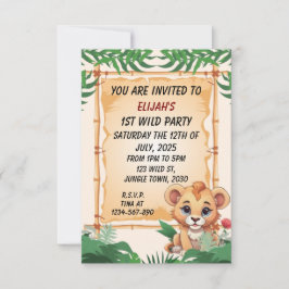 Invitación de tema de jungla León lindo salvaje