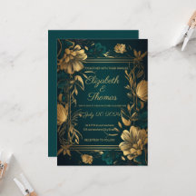 Invitación de tema de lujo dorado y verde.