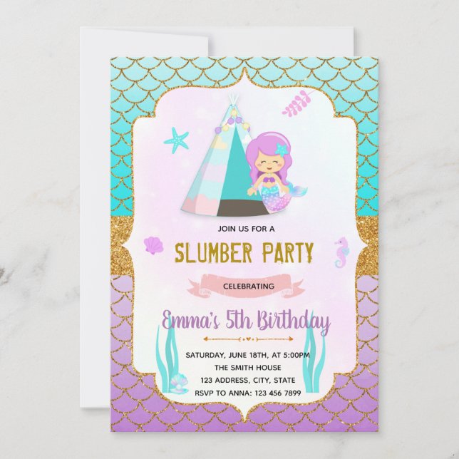 invitación de tema de mermaids slumber (Anverso)