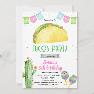 invitación de tema de niña de tacos de fiesta