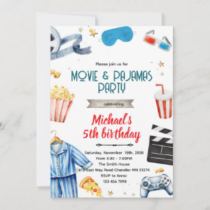 invitación de tema de niño de película y pijama