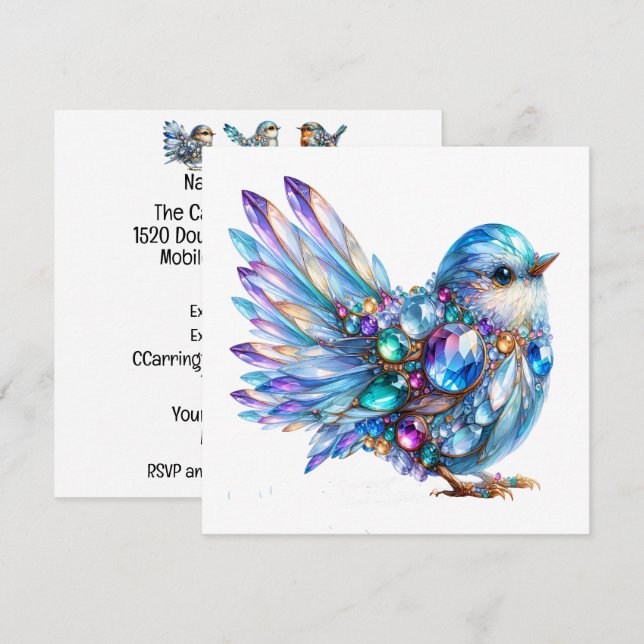 Invitación de tema de pájaros brillantes preciosos (Anverso / Reverso)