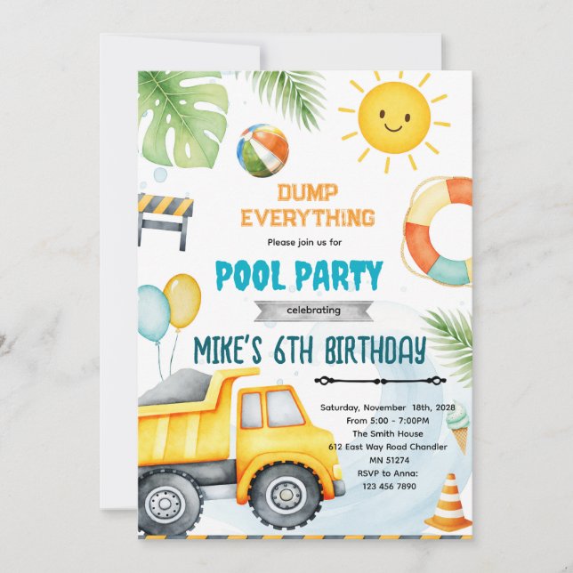 invitación de tema de piscina de construcción lind (Anverso)