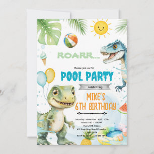 invitación de tema de piscina de dinosaurio lindo