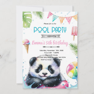 invitación de tema de piscina de panda lindo
