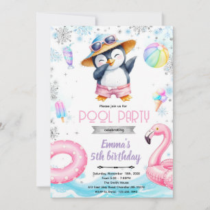 invitación de tema de piscina de pingüino de invie