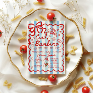 Invitación de tema italiano azul Coquette Ciao Bam