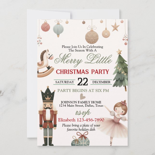 Invitación de tema navideño lindo para fiesta de N (Anverso)