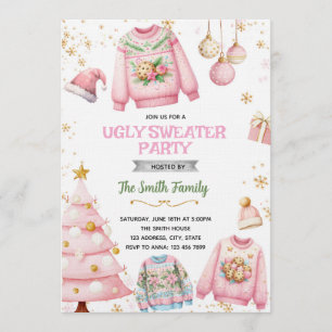invitación de tema rosa de suéter feo