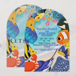 Invitación de tema submarino | Invitación de peces