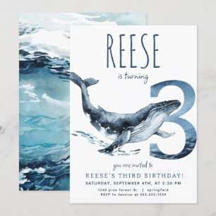 Invitación de tercer cumpleaños a ballena