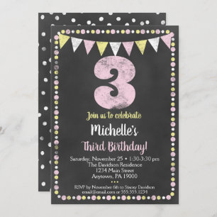 Invitación de tercer cumpleaños a Chalkboard amari