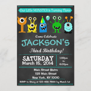 Invitación de tercer cumpleaños a Chalkboard Monst