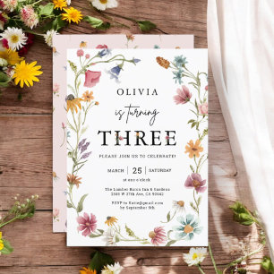 Invitación de tercer cumpleaños a Chica de temas d