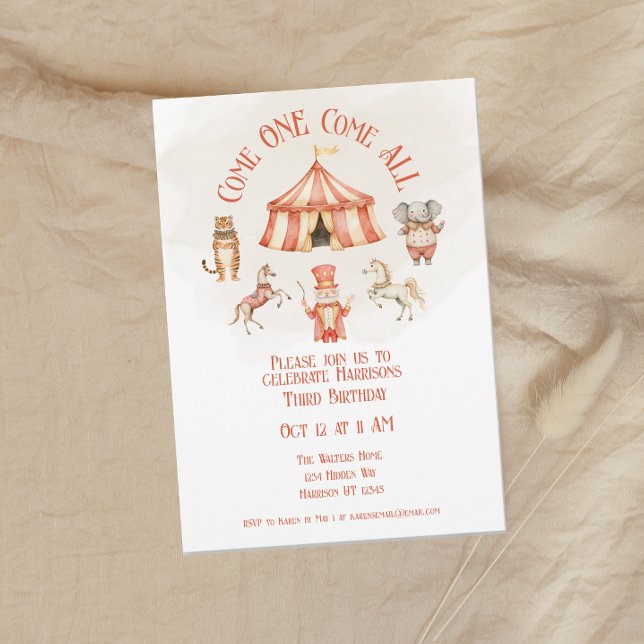 Invitación de tercer cumpleaños a Circus Animal (Subido por el creador)
