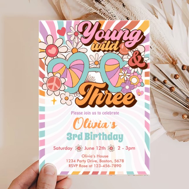 Invitación de tercer cumpleaños a Groovy Retro (Subido por el creador)
