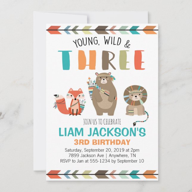 Invitación de tercer cumpleaños a tres chicos salv (Anverso)