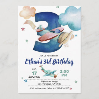 Invitación de tercer cumpleaños al avión - Tema de