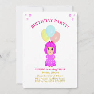 Invitación de tercer cumpleaños de Chica Cute