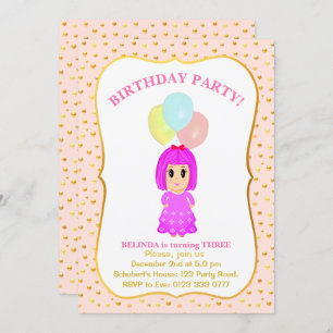 Invitación de tercer cumpleaños de Chica Cute
