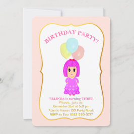 Invitación de tercer cumpleaños de Chica Cute