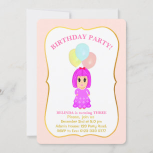 Invitación de tercer cumpleaños de Chica Cute