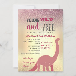 Invitación de tercer cumpleaños de Chica rosa