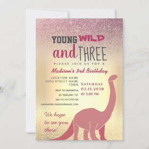 Invitación de tercer cumpleaños de Chica rosa