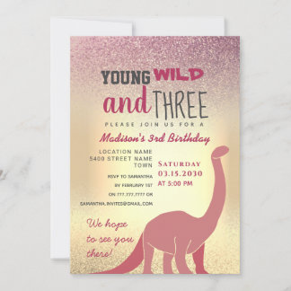 Invitación de tercer cumpleaños de Chica rosa