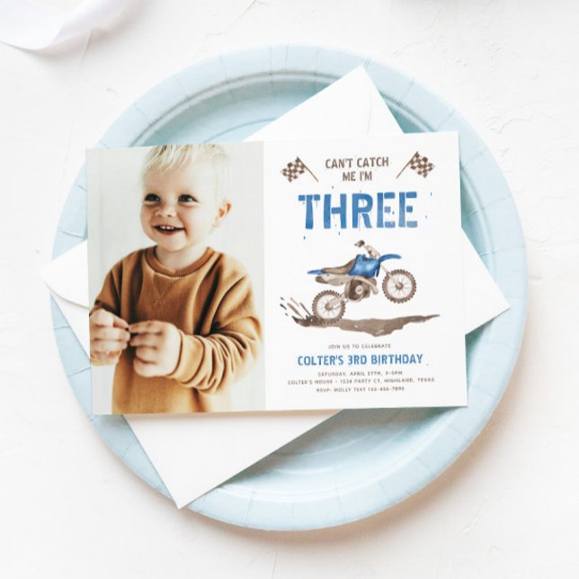 Invitación de tercer cumpleaños de Dirt Bike Photo (Subido por el creador)