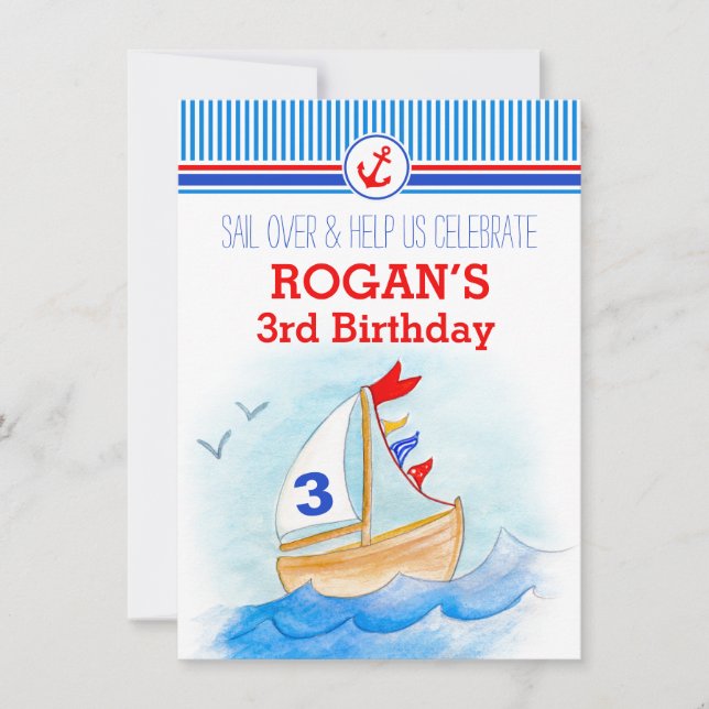 Invitación de tercer cumpleaños de los niños náuti (Anverso)